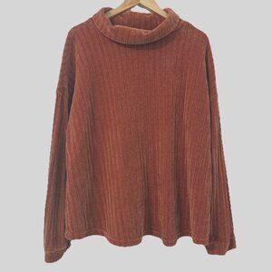 Women's 22/24 W Copper Ribbed Knit Pullover High Neck Relaxed PLUS Soft Sweater
